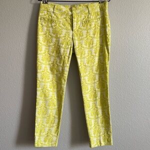 Anthropologie Cartonnier Charlie Ankle Pants Chartreuse Damask Size 6